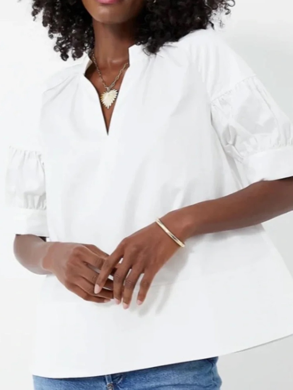 Tuckernuck Ruthie White V-Neck Puff Sleeve Top
